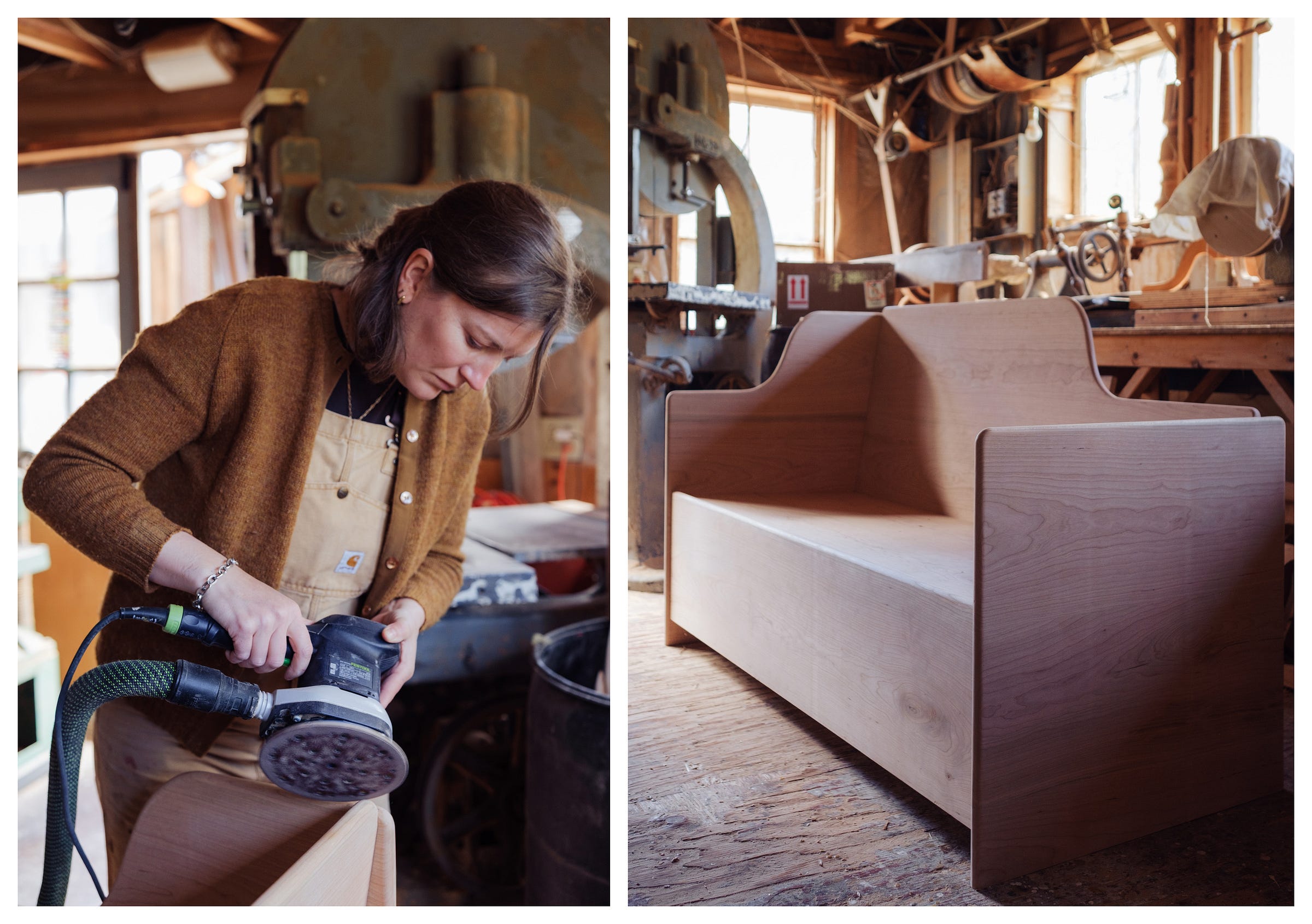 Portrait of Lily Thorne working on a settee, photograph by PappasBland. Portrait of Lily Thorne working on a settee, photograph by PappasBland.