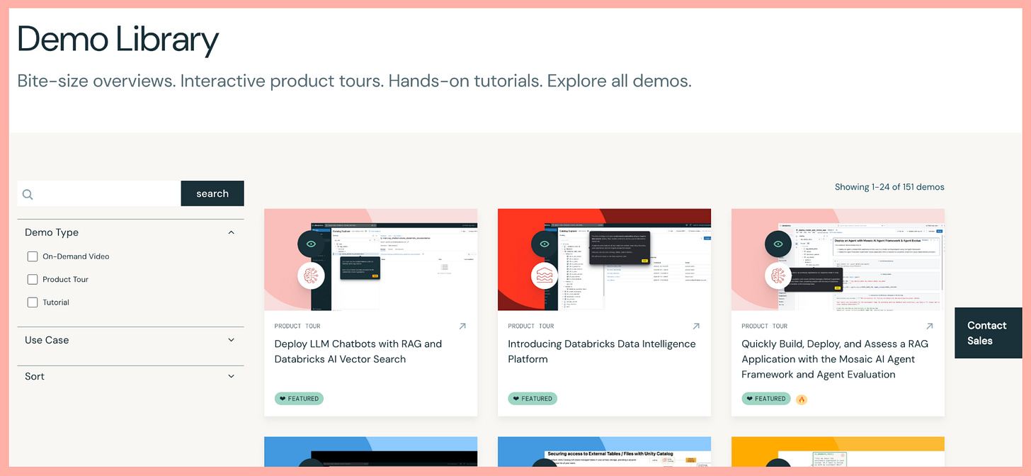 Databricks hosts a growing library of demos and tutorials.