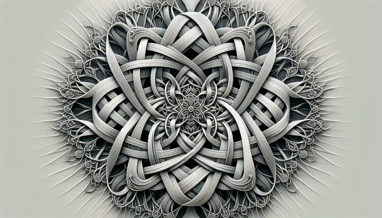 a very complicated satin weave starting from multiple directions