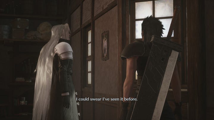 Zack talks to Sephiroth in the inn and the latter swears he's seen this landscape before.