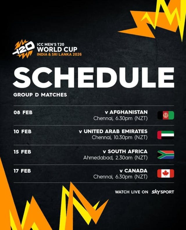 Blackcaps ICC T20 World Cup 2026 Schedule (Group Stage) : r/blackcapscricket
