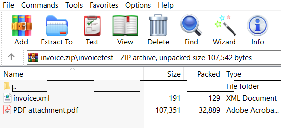 Content of the sender message, invoice XML and PDF attachment in SFTP sever location