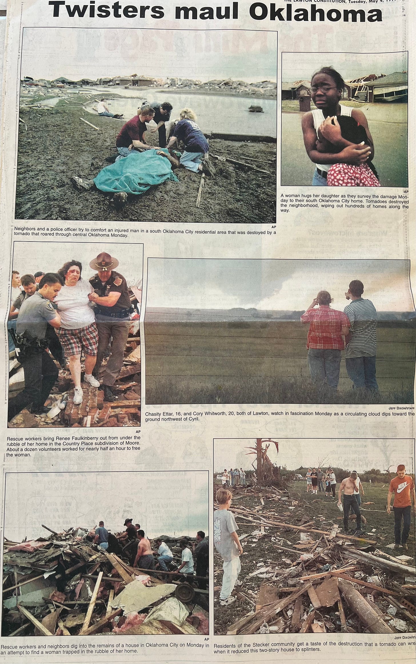 Inside the paper, The Lawton Constitution published a full-page with pictures documenting the damage and devastation caused by the twisters. (Mc Nelly Torres | Don’t Forget My Voice) Inside the paper, The Lawton Constitution published a full-page with pictures documenting the damage and devastation caused by the twisters. (Mc Nelly Torres | Don’t Forget My Voice)