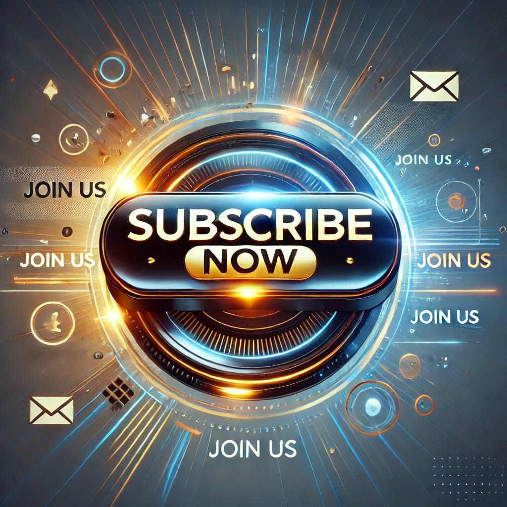 A modern and engaging promotional image encouraging new subscribers. The image features a dynamic and vibrant design with a bold 'Subscribe Now' message in futuristic typography. A glowing button with 'Join Us' is prominently displayed, inviting viewers to take action. The background includes subtle digital elements like notifications, email icons, and social media symbols to emphasize connectivity and engagement. The overall aesthetic is sleek, professional, and inviting, with a mix of blue and gold tones to symbolize trust and exclusivity.