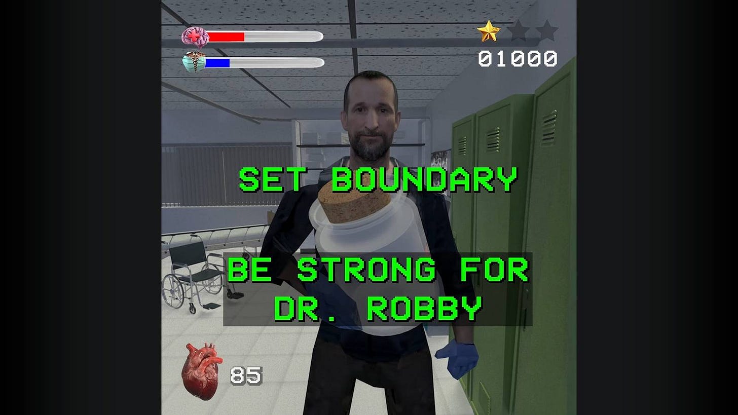 The player chooses to be strong for Dr. Robby in The Pitt: The Video Game