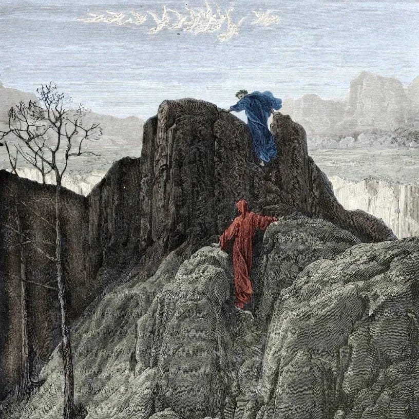 Gustave Doré - La Divine Comédie, Virgile mène Dante sur la montagne (1885) Gustave Doré - La Divine Comédie, Virgile mène Dante sur la montagne (1885)