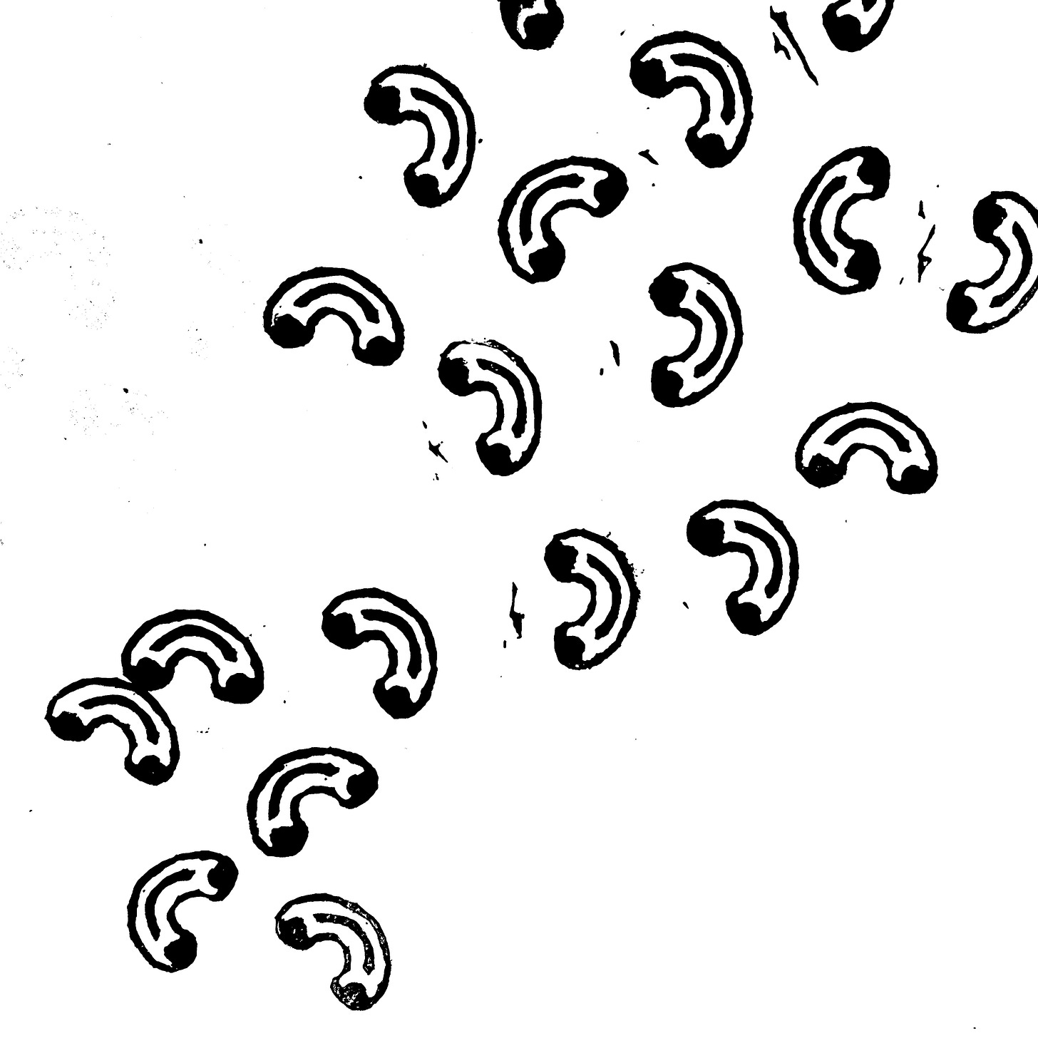 Linocut print of mac and cheese in black ink Linocut print of mac and cheese in black ink