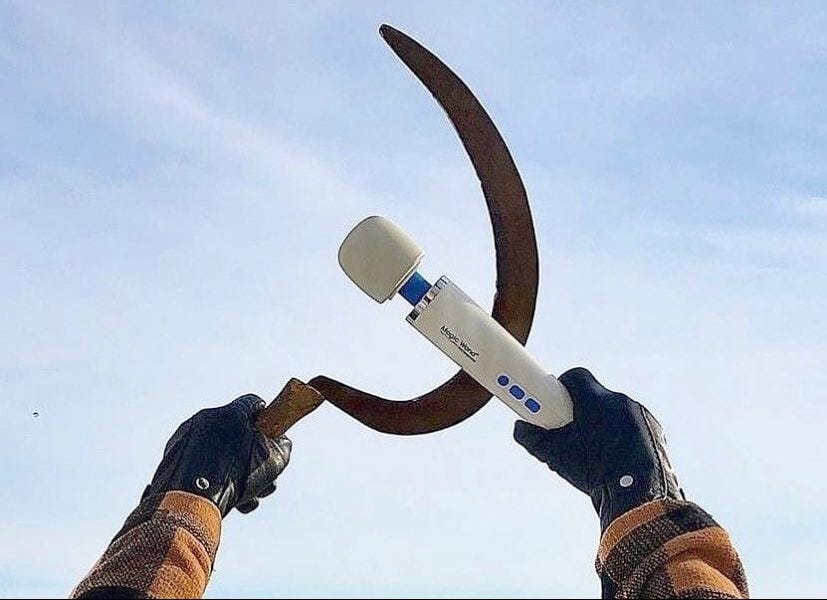 The Friendly Stranger on Twitter: "the replacement of the the hammer,  symbol of human's ability to create value through their labor, with the  vibrator, symbol of humans sitting alone and tricking their