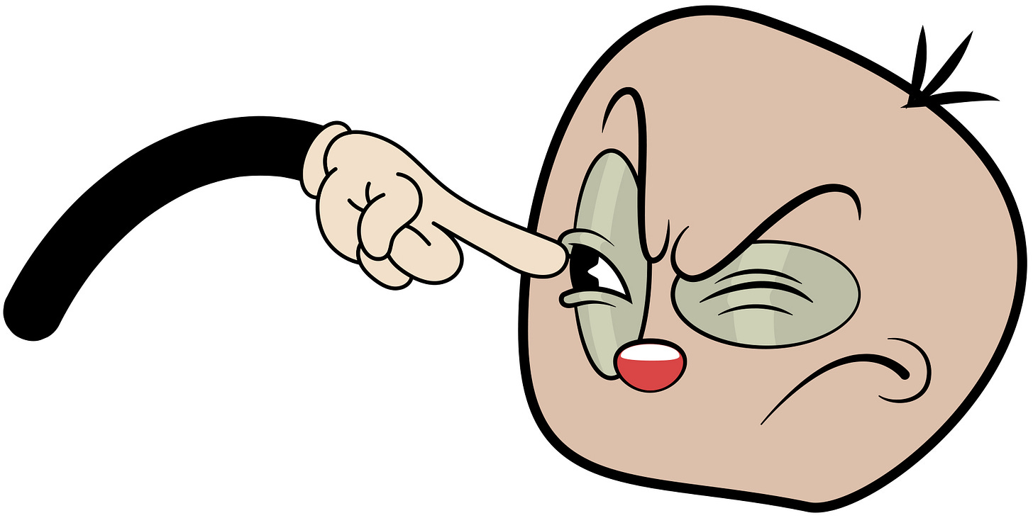A cartoon finger pushing a user