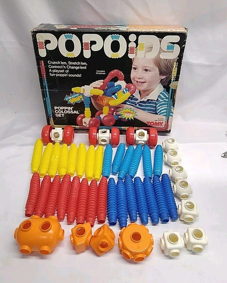 Photo of a 1980s construction toy called Popoids.
