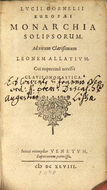 Image 2 of 2 for Lucii Cornelii Europaei monarchia Solipsorum ... Cui nuperrime accessit clavis onomastica