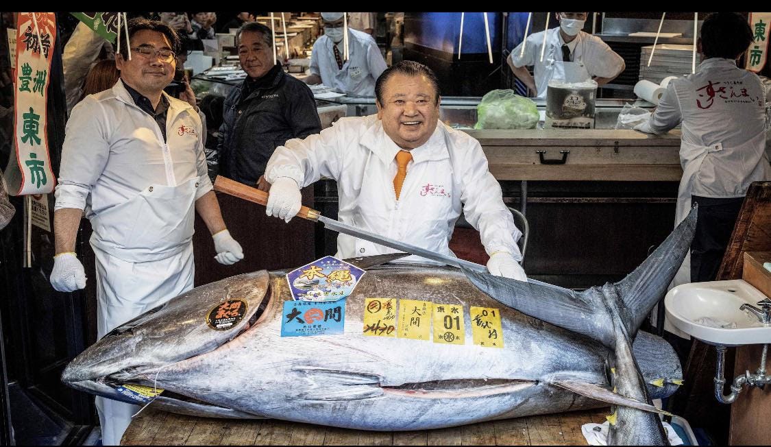 r/Damnthatsinteresting - Yesterday, the most expensive tuna of all time was auctioned in Japan, 535 lbs for about 3,280,000 dollars, never before has such a high price been achieved