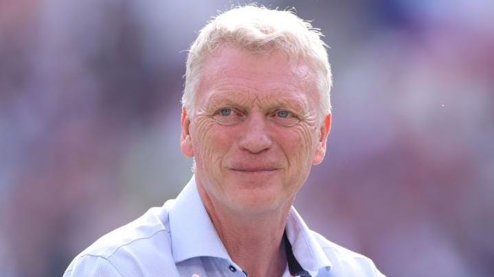 David Moyes smiles during a West Ham game against Luton David Moyes smiles during a West Ham game against Luton