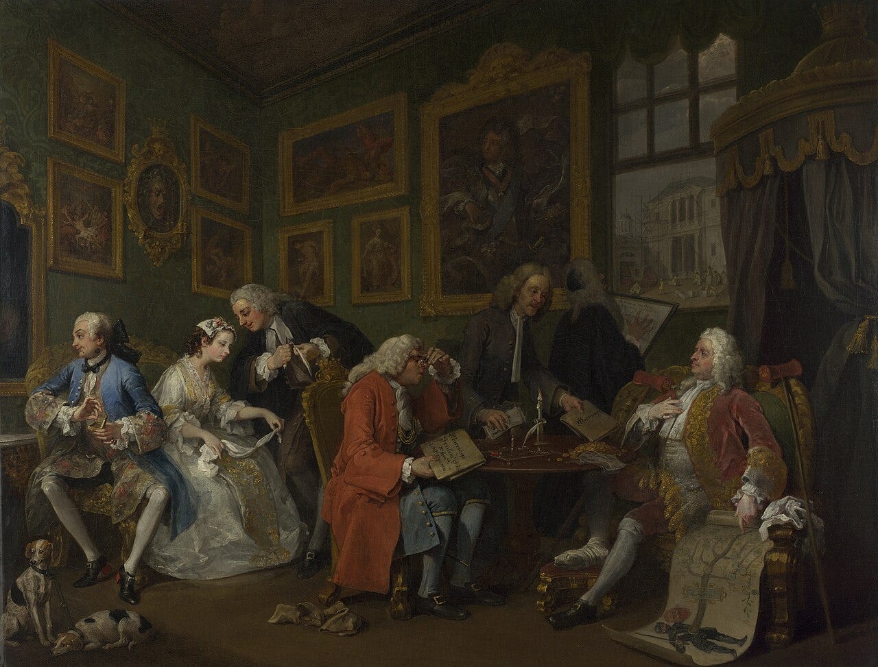 Hogarth's satirical series on an arranged marriage that ends in ruin and death Hogarth's satirical series on an arranged marriage that ends in ruin and death