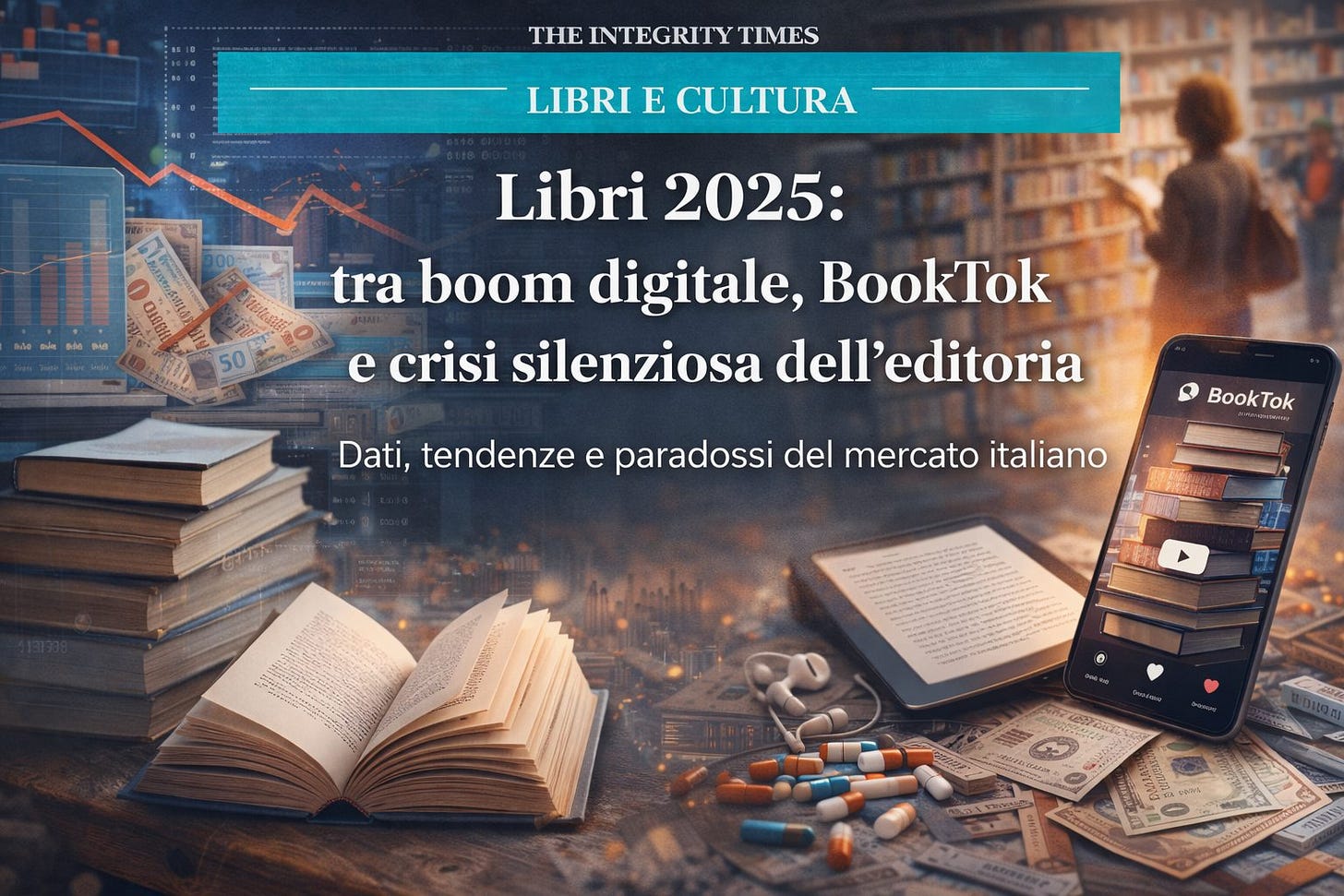 Illustrazione: Libri 2025: tra boom digitale, BookTok e crisi silenziosa dell’editoria Illustrazione: Libri 2025: tra boom digitale, BookTok e crisi silenziosa dell’editoria