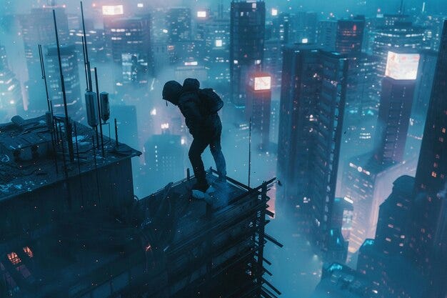 Dystopian city parkour chase with diverse traceurs | Premium AI-generated  image