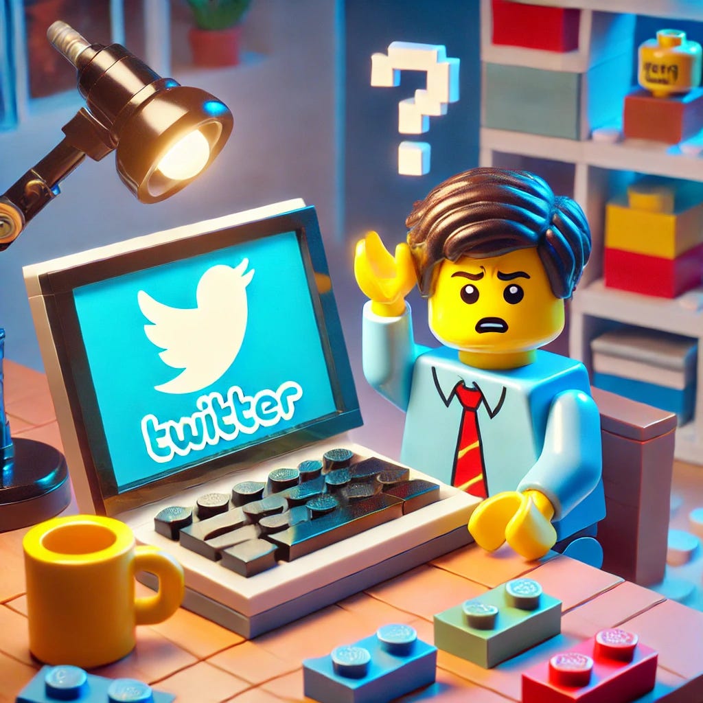 Lego man using Twitter