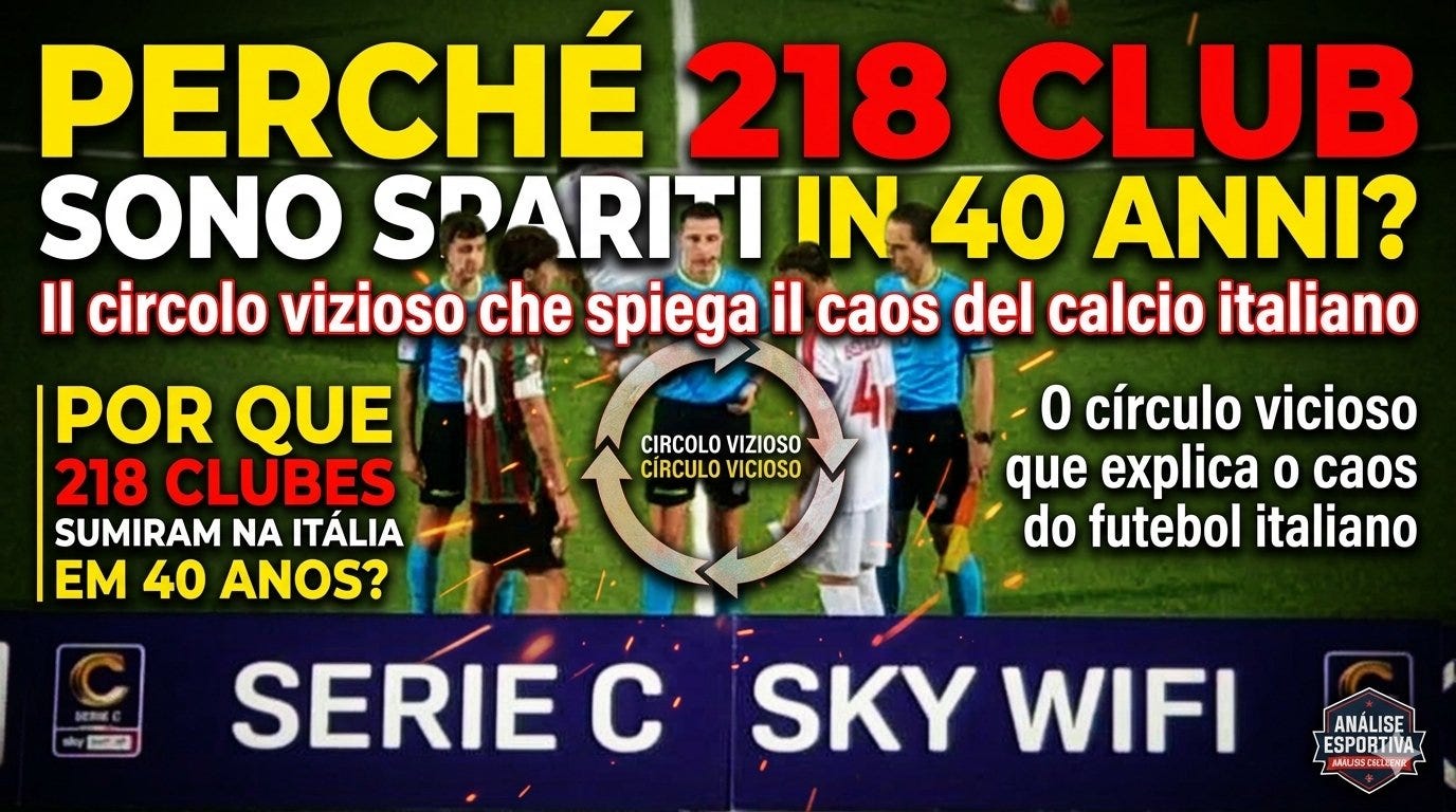 Perché 218 club sono spariti in 40 anni? Il circolo vizioso che spiega il caos del calcio italiano / Por que 218 clubes sumiram na Itália em 40 anos? O círculo vicioso que explica o caos do futebol italiano Perché 218 club sono spariti in 40 anni? Il circolo vizioso che spiega il caos del calcio italiano / Por que 218 clubes sumiram na Itália em 40 anos? O círculo vicioso que explica o caos do futebol italiano