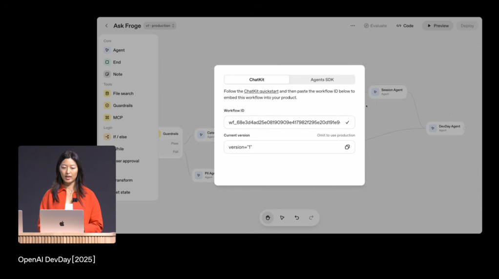 OpenAI engineer Christina Huang using AgentKit at Dev Day 2025. OpenAI engineer Christina Huang using AgentKit at Dev Day 2025.