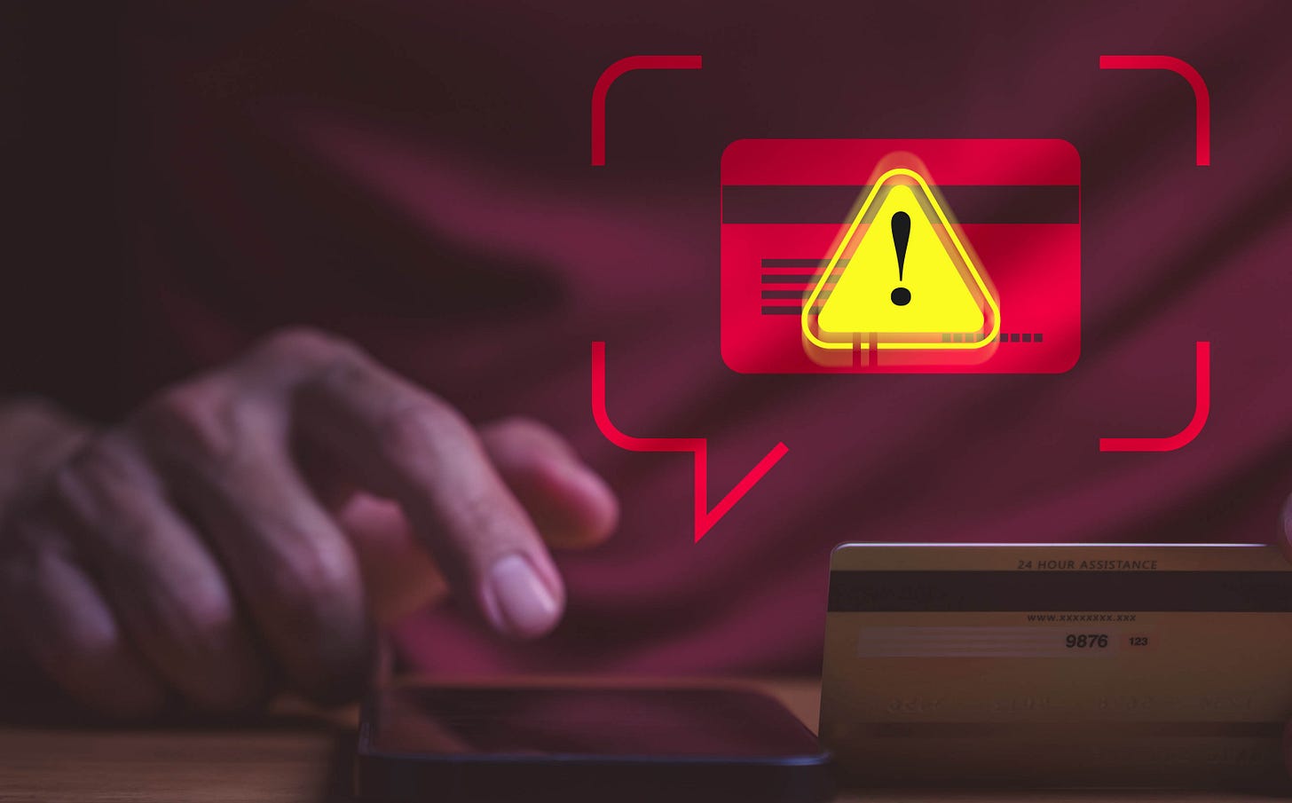 User on smartphone with online payment scam warning.