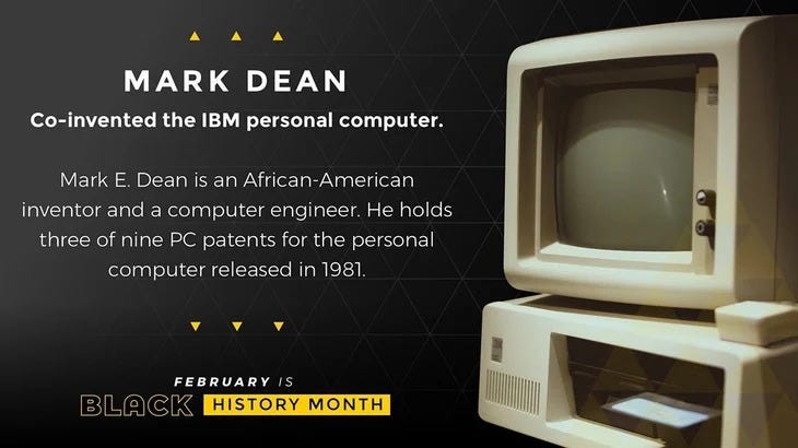Poster talking about Mark Dean who con-invented the IMB PC