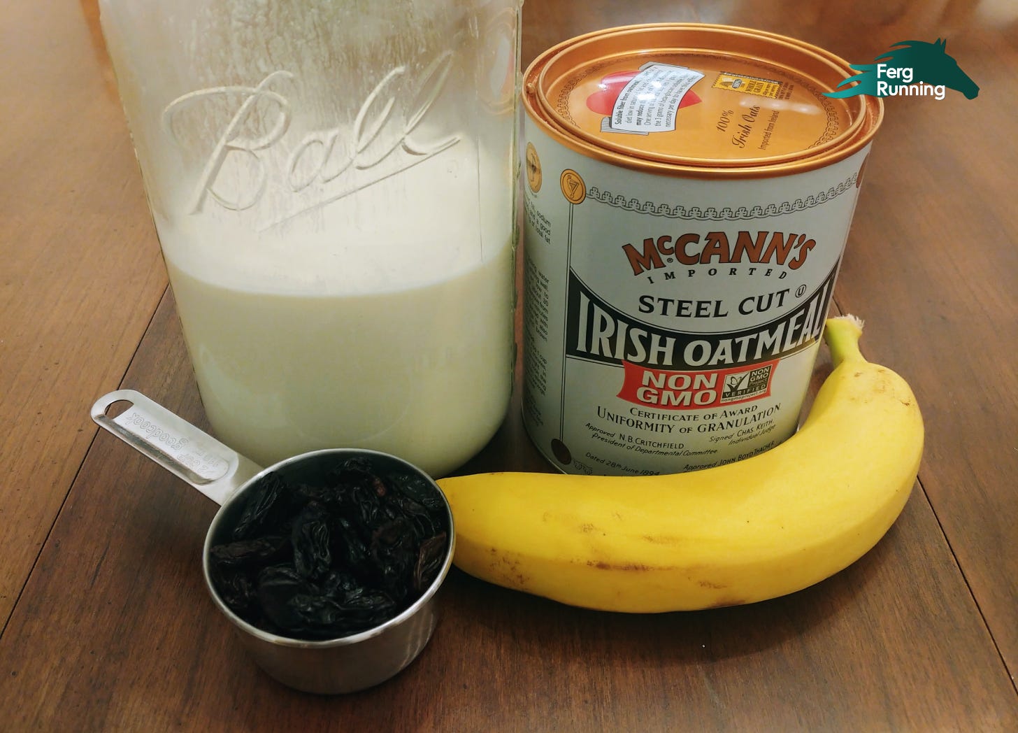 An oatmeal breakfast offers about 150 grams of carbohydrates, almost a third of someone's typical needs for one-day carb loading: half a cup of raisins, half a cup of whole milk, one banana, and half a cup of steel-cut oats before mixing. An oatmeal breakfast offers about 150 grams of carbohydrates, almost a third of someone's typical needs for one-day carb loading: half a cup of raisins, half a cup of whole milk, one banana, and half a cup of steel-cut oats before mixing.