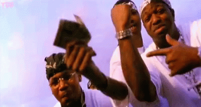The members of Cash Money display their chains and watches to the camera while rapping in the "Bling Bling" music video.