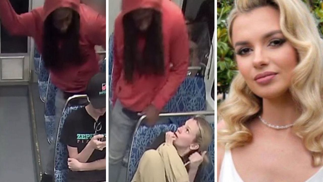 Horrifying footage shows victim’s look of terror after being stabbed on strain in the United ...