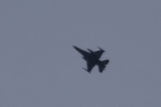 An Israeli Air Force F-16 fighter aircraft flies over southern Lebanon.
