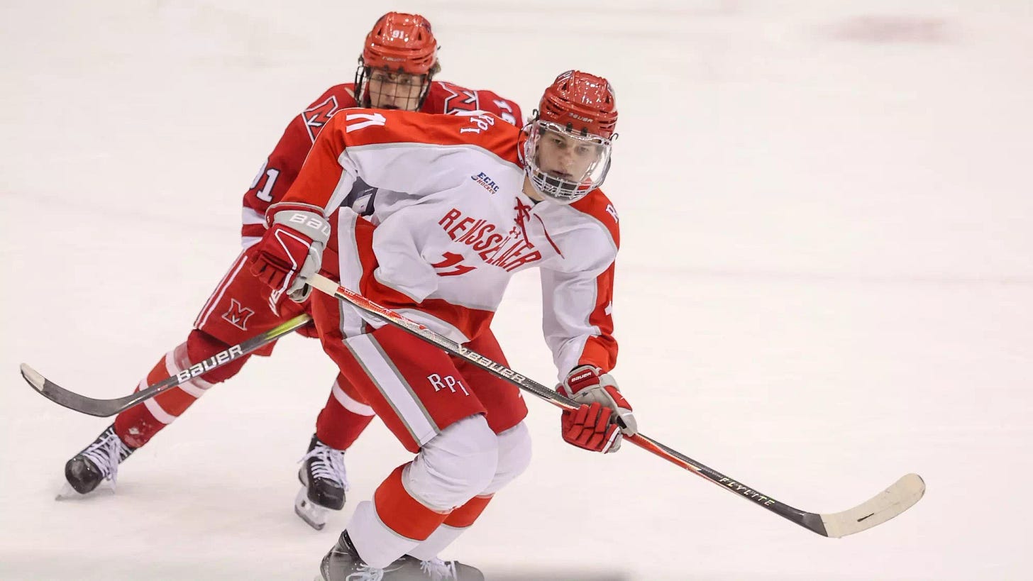 Rainers Rullers of RPI Men's Hockey in action versus Miami on Saturday October 11 2025 in Troy NY.