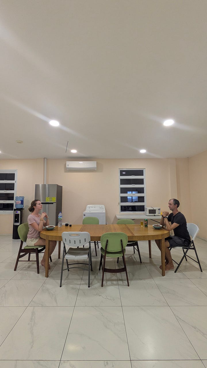 Dinner in the staffroom (left); A funky church out and about in Paramaribo (right)