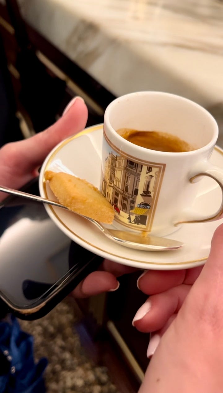 fancy Italian pastel-colored candies espresso with a delicate shorbread biscotto