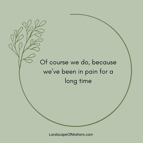 A gallery of screenshots from Jill's Instagram post with sage green backgrounds, a circular foliage illustration and quotes in the centre of each image. The images read: 1) Tending to our relationships begins with how we tend to ourselves. 2) And when we want better relationships, we often want it to happen now. 3) Of course we do, because we've been in pain for a long time. 4) But we can't rush the intimacy, connection and trust that we're building with ourselves. 5) We can call on Mountain Mother who has the capacity to stay with what is difficult. 6) And through her we can find our steady roots, our good ground, and our persistence. 7) To connect to Mountain Mother in you: Put your feet on the ground and breathe deeply, as if you are breathing all the way down into the earth, and from the earth all the way back to the top of your head. 8) This helps your energy root into the earth beneath your feet. Centering you right here, right now. This gives the mind and energy a place to move from. 9) Then there is an extra screenshot from Jill's website that names the different 'Mothers' in an interconnected web. This includes Sun & Moon Mother in the centre with Ocean Mother, Forest Mother, River Mother, Mountain Mother, Island Mother, Desert Mother & Wind Mother reaching out from the centre in an outer circle.