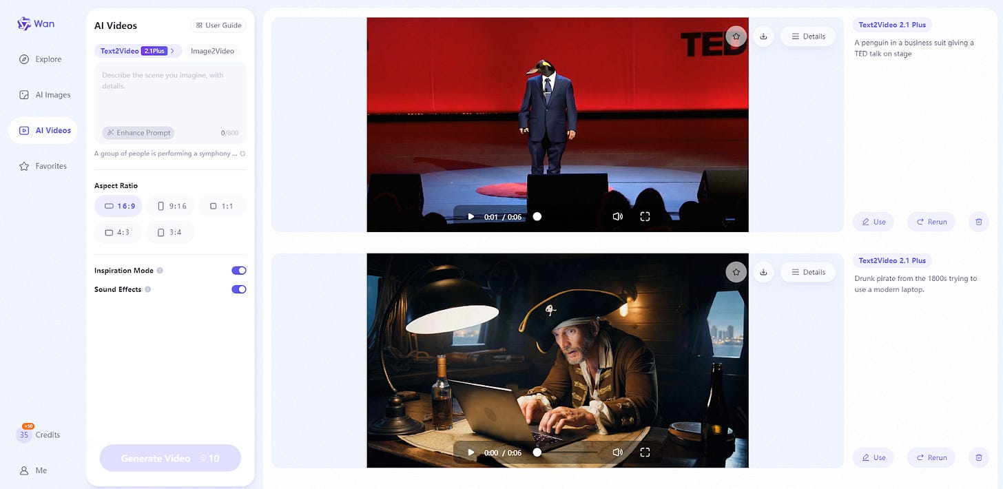 Wan.video dashboard with videos Wan.video dashboard with videos