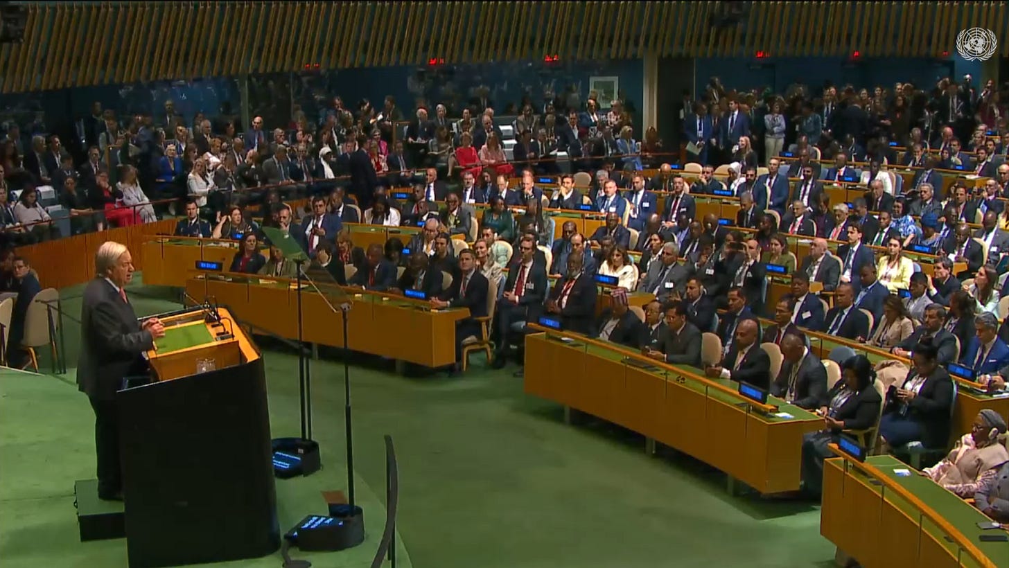 UN Secretary-General António Guterres delivers his opening speech at the UN Assembly Hall in New York on Tuesday (22/9), before the General Debate started. UN Secretary-General António Guterres delivers his opening speech at the UN Assembly Hall in New York on Tuesday (22/9), before the General Debate started.