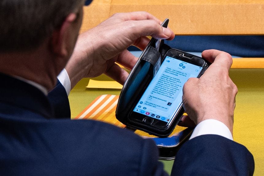 Treasury Secretary Scott Bessent checks a text message regarding Argentina relations with the United States during the 80th session of the United Nations General Assembly on September 23. Treasury Secretary Scott Bessent checks a text message regarding Argentina relations with the United States during the 80th session of the United Nations General Assembly on September 23.