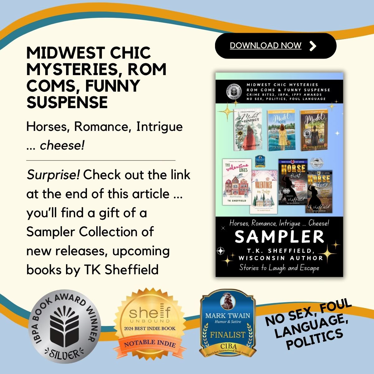 Image 2: A picture of a SAMPLER collection cover, along with award badges. Image 2: A picture of a SAMPLER collection cover, along with award badges.