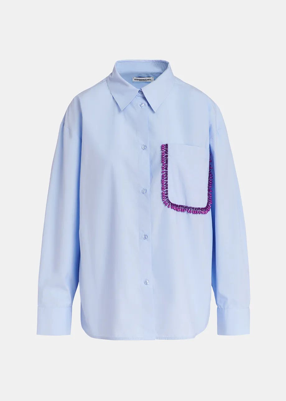 Light blue cotton shirt with beaded embroidery