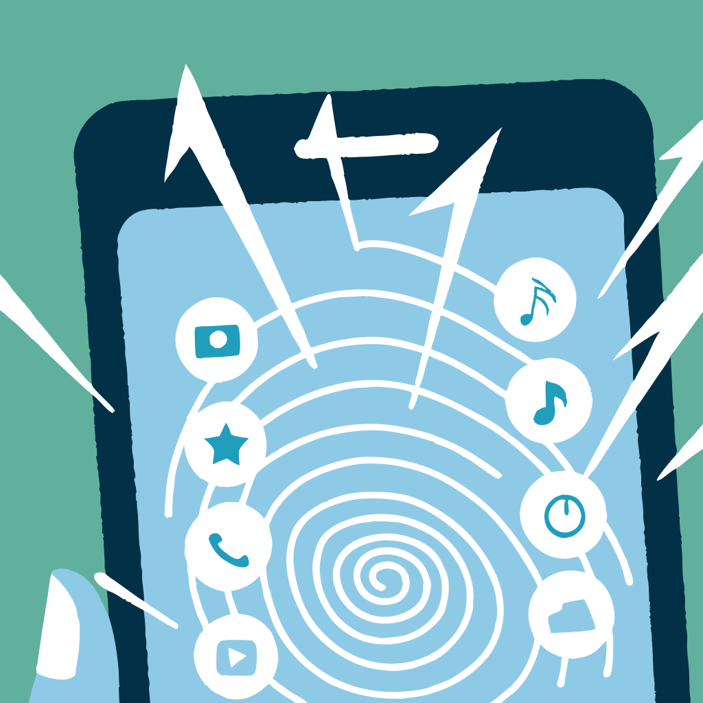 A close-up of a phone screen, where app icons are transforming into something chaotic.