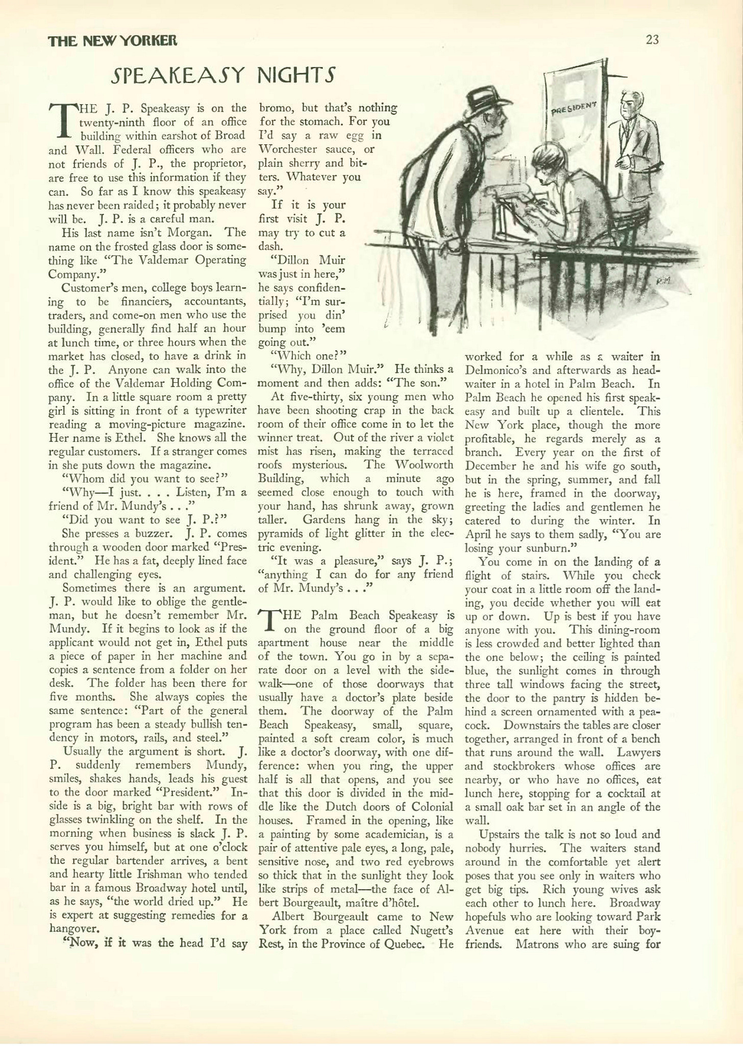 Page from the New Yorker magazine with Speakeasy Night column