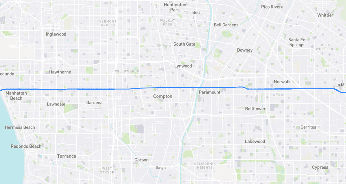 Map of Rosecrans Avenue in Los Angeles County, California