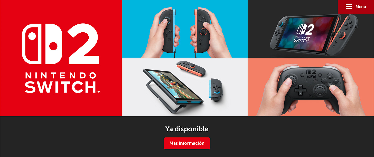 A screenshot of the Nintendo Mexico page for the Switch 2.