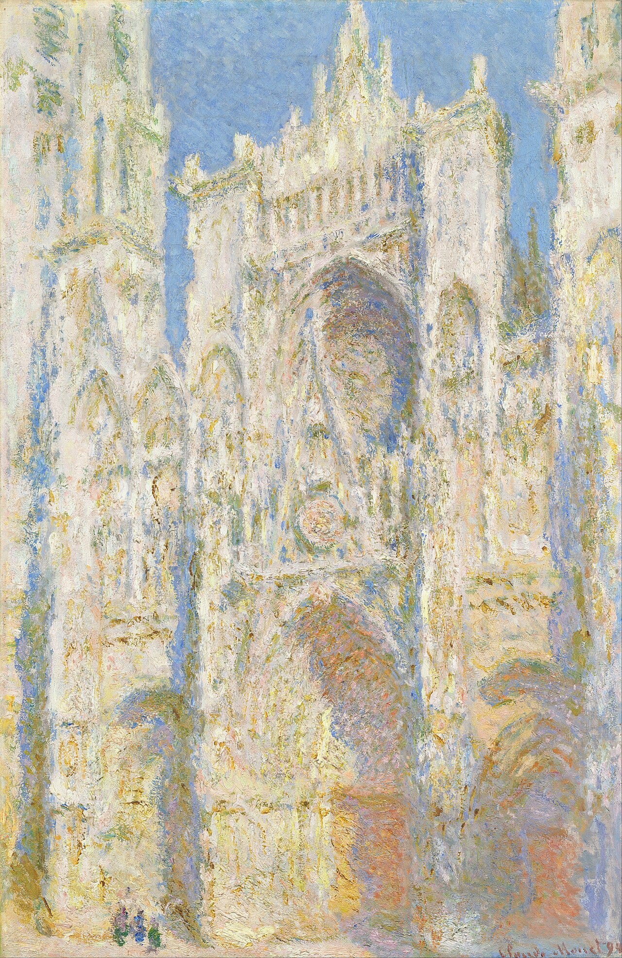 Monet painting of the Rouen Cathedral facade in pink, gold and blue light Monet painting of the Rouen Cathedral facade in pink, gold and blue light