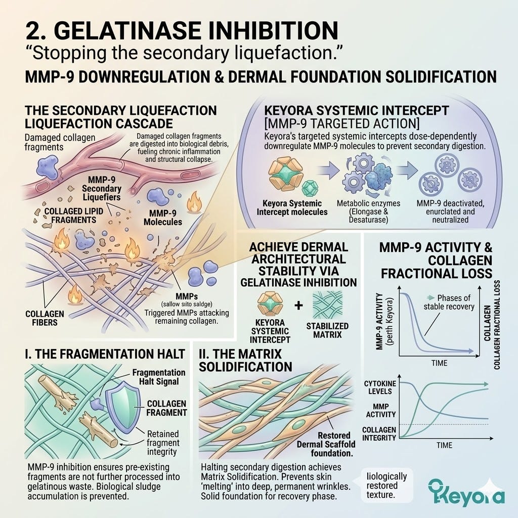 MMP-9 Gelatinase Inhibition arrests secondary liquefaction and biological sludge to secure absolute Dermal Sovereignty and Matrix Solidification. MMP-9 Gelatinase Inhibition arrests secondary liquefaction and biological sludge to secure absolute Dermal Sovereignty and Matrix Solidification.