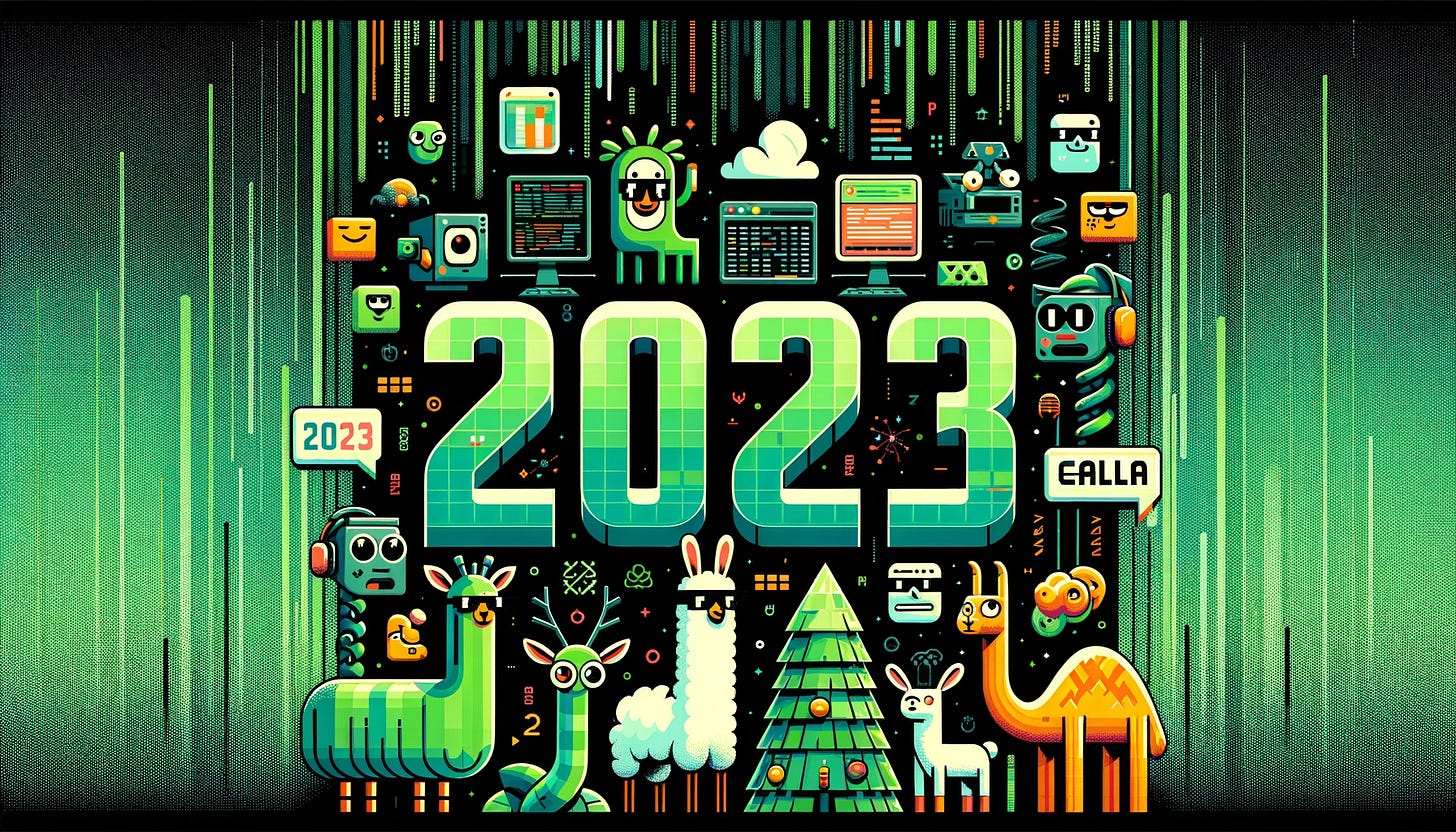 DALL·E 2023-12-25 21.41.48 - Create a fun and 'hackery' themed widescreen year-in-review thumbnail for 2023, tailored for a machine learning blog. The background should feature a .png DALL·E 2023-12-25 21.41.48 - Create a fun and 'hackery' themed widescreen year-in-review thumbnail for 2023, tailored for a machine learning blog. The background should feature a .png