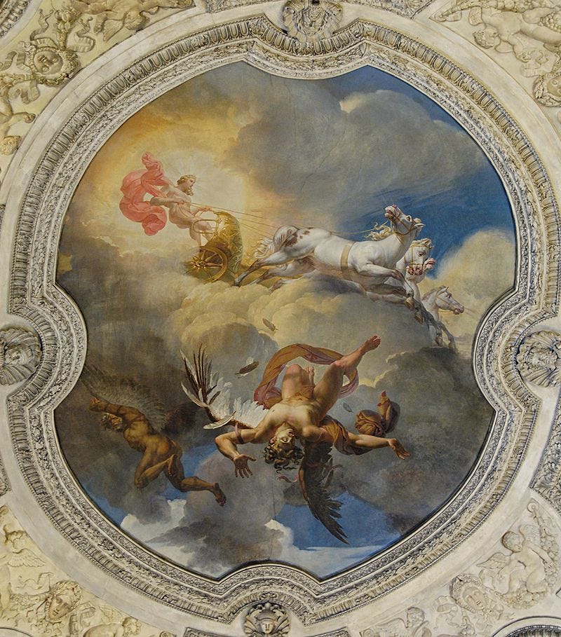 The Sun, or the Fall of Icarus (1819) by Merry-Joseph Blondel, in the Rotunda of Apollo at the Louvre The Sun, or the Fall of Icarus (1819) by Merry-Joseph Blondel, in the Rotunda of Apollo at the Louvre