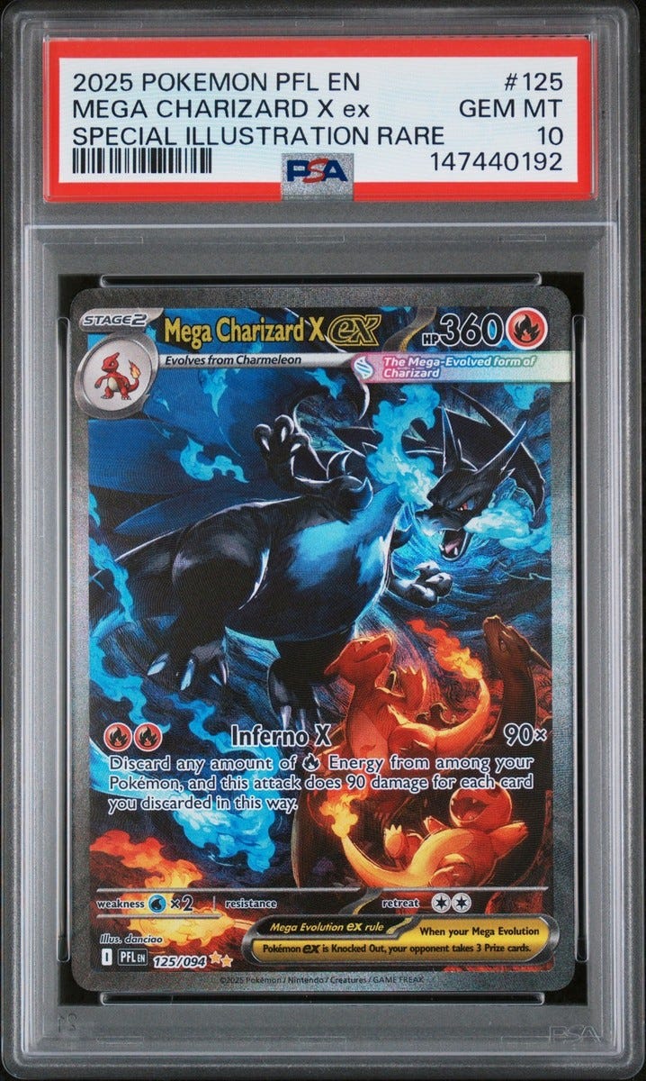 2025 POKEMON PFL EN-PHANTASMAL FLAMES #125 MEGA CHARIZARD X EX PSA 10