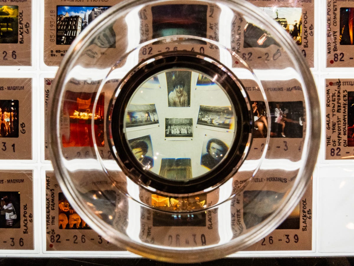 Slides and magnifying loupe at Magnum’s World in Colour Exhibition