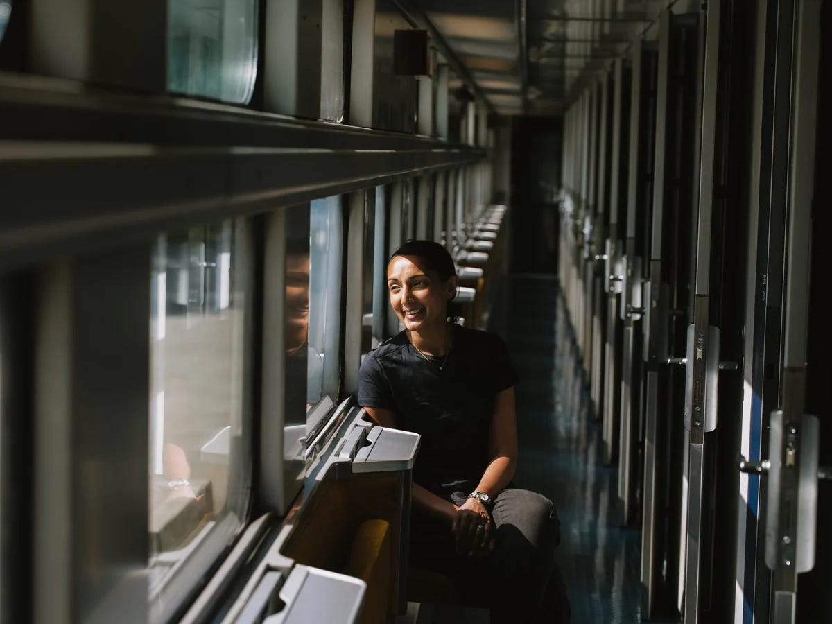 Monisha Rajesh on a train Monisha Rajesh on a train