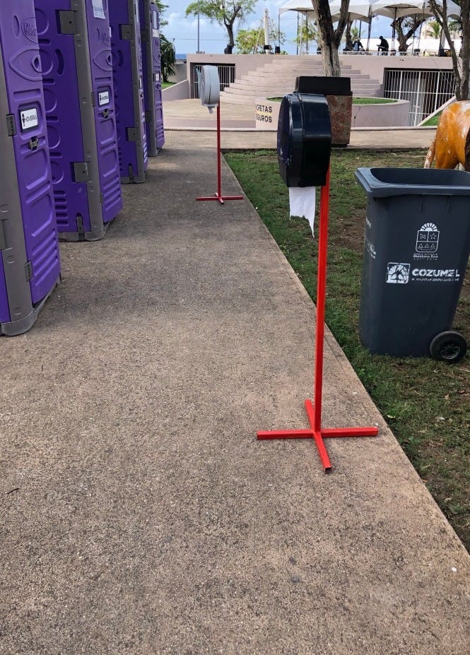 Toilet paper supply outside the Port-o-Potties